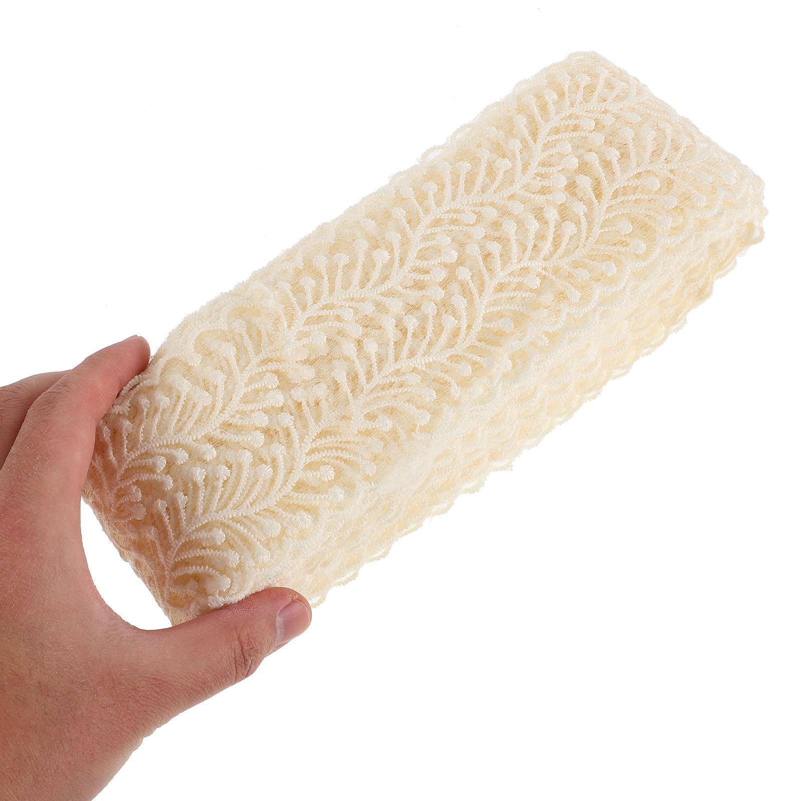 SEWACC 4 Piezas Cinta de Encaje Bordada de Seda de Leche para Diadema, Ribete Decorativo Beige, Diseño Único, Fácil DIY para Accesorios de Pelo en Bodas y Peinados Variados