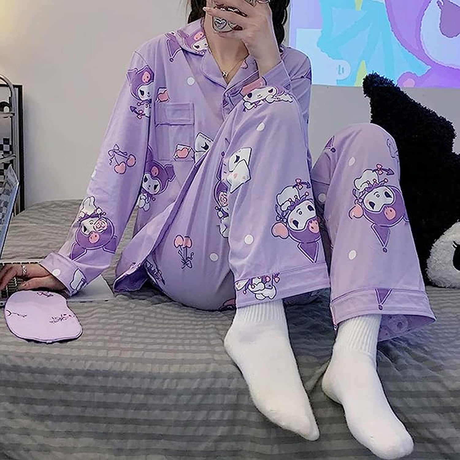 Kawaii Pajamas For Women Two-Piece Set Cute Cartoon Girls Pajamas Pants Cardigan Sleepwear Home Clothes - Image 3