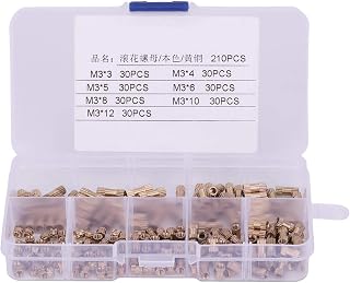 Kit de variedade de porcas serrilhadas de latão embutidas, cilindro de porca de latão serrilhado com rosca para moldagem por injeção, impressões 3D