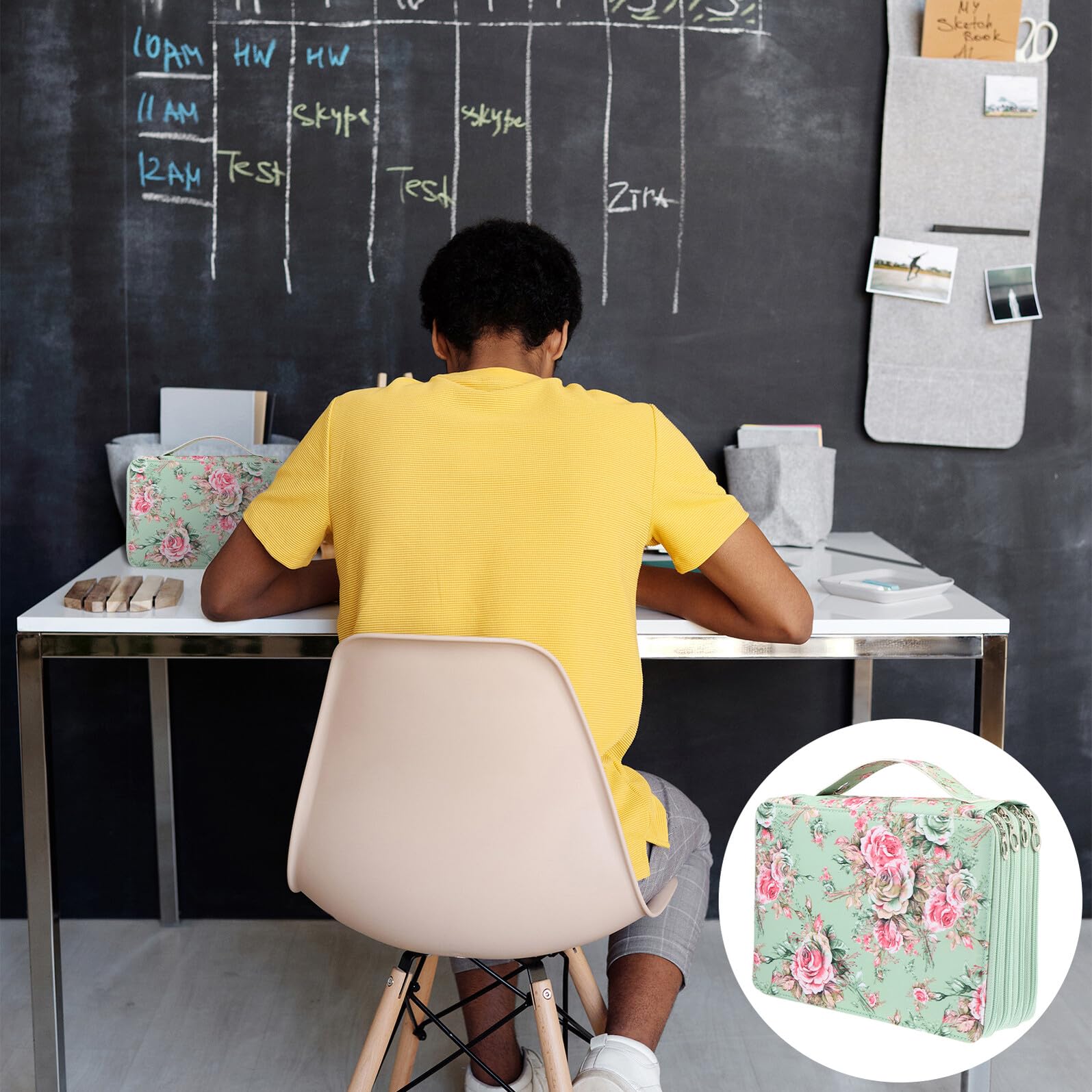 Ipetboom Astuccio Grande Capacità in PU Ecologico con Zip Liscia Organizer per Matite da Disegno e Penne Astuccio Scuola con Scomparti Verde e Rosa