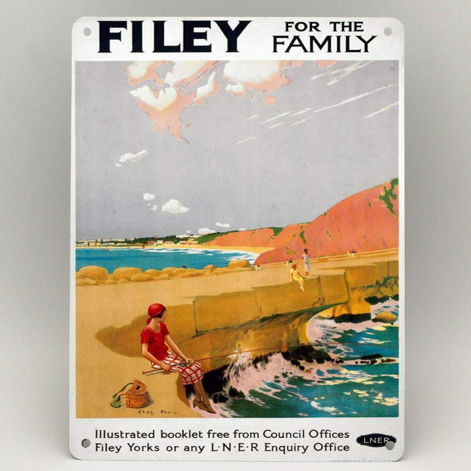 Inga D930 Filey Railway Poster Metal Sign Yorkshire Lner Seaside Vintage Rail Travel Metal Tin Sign 8X12 Inches