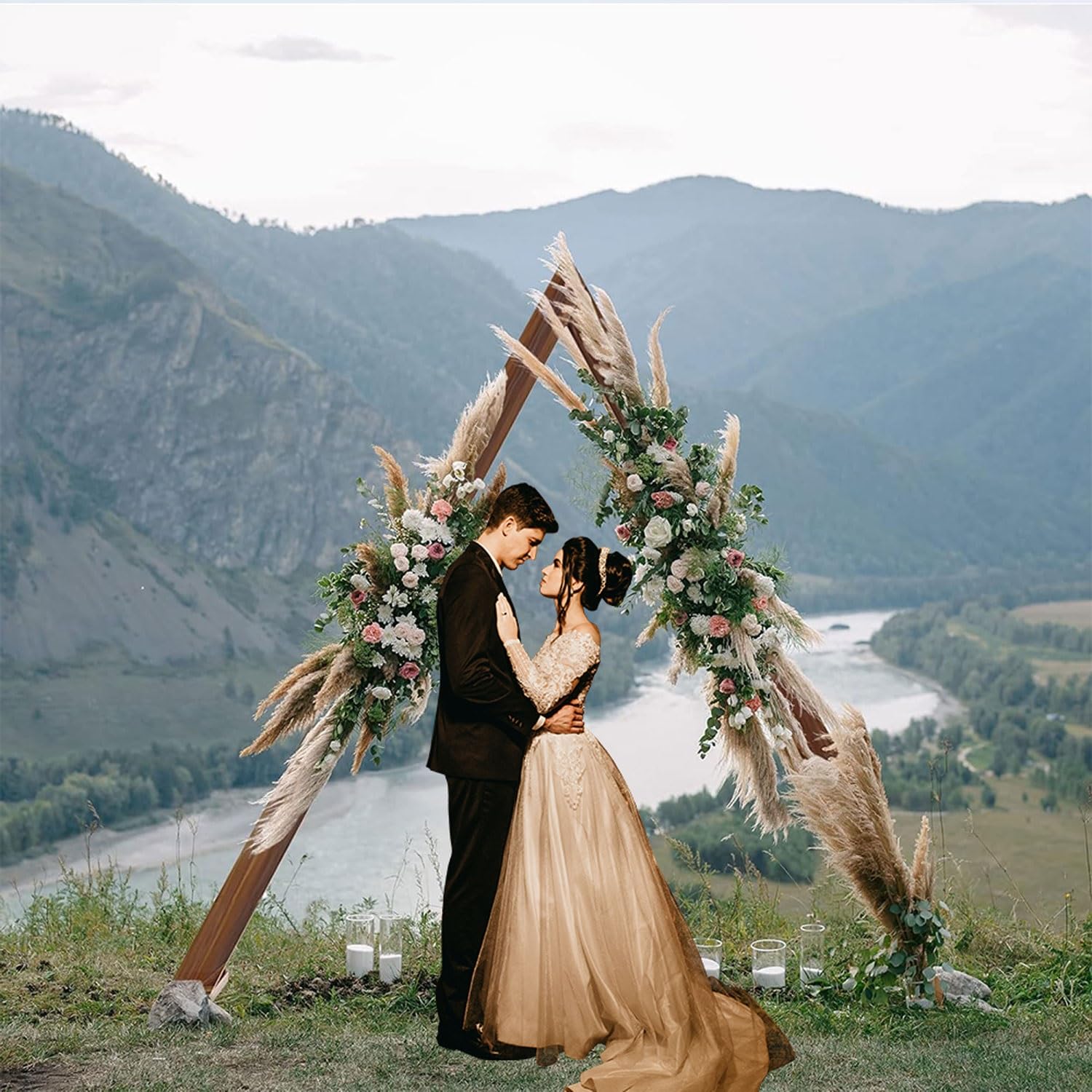 Dreieckiger Bogen aus Holz, für Garten, Hochzeit, Party, Hochzeit, Zeremonie, Holzbogen, Kulisse, Ständer, Holzbogen, Dekoration, rustikale Hochzeitsbogen-Dekorationen