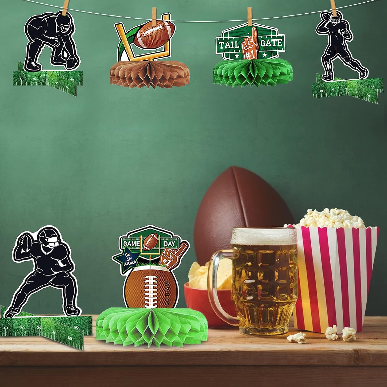 12PCS Football Party Decorations: Football Table Centerpiece Ball Honeycomb Centerpieces Table Toppers Sports Party Decor Sport Birthday Parties Supplies