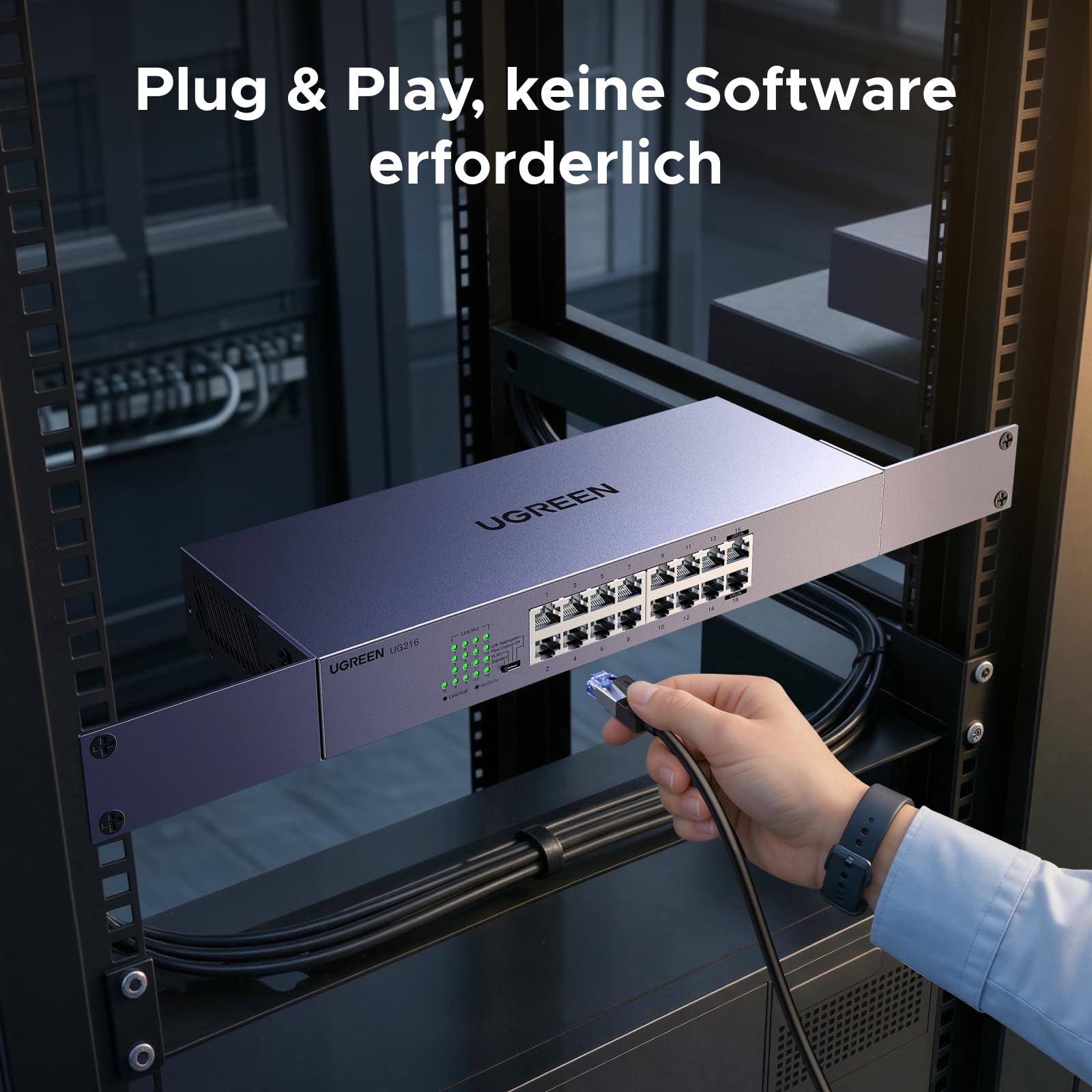 UGREEN 16 Port Gigabit LAN Switch, 19 Zoll Rack-Montage (16 Port) | Unmanaged, Netzwerk Switch, 32Gbp/s Switching-Kapazität, Metallgehäuse Ethernet Switch für TV/ Laptop/ Switch/ Router