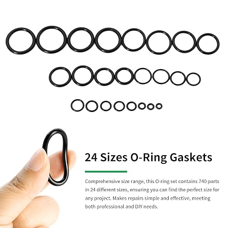 740PCS Rubber O Rings Assorted Kit, 24 Sizes O-Ring Gaskets for DIY & Plumbing Repairs, Rubber Washers, Sealing Gasket Washer Sets for Plumbing, Tap Washers, Auto Repair, Seal Rings, Black