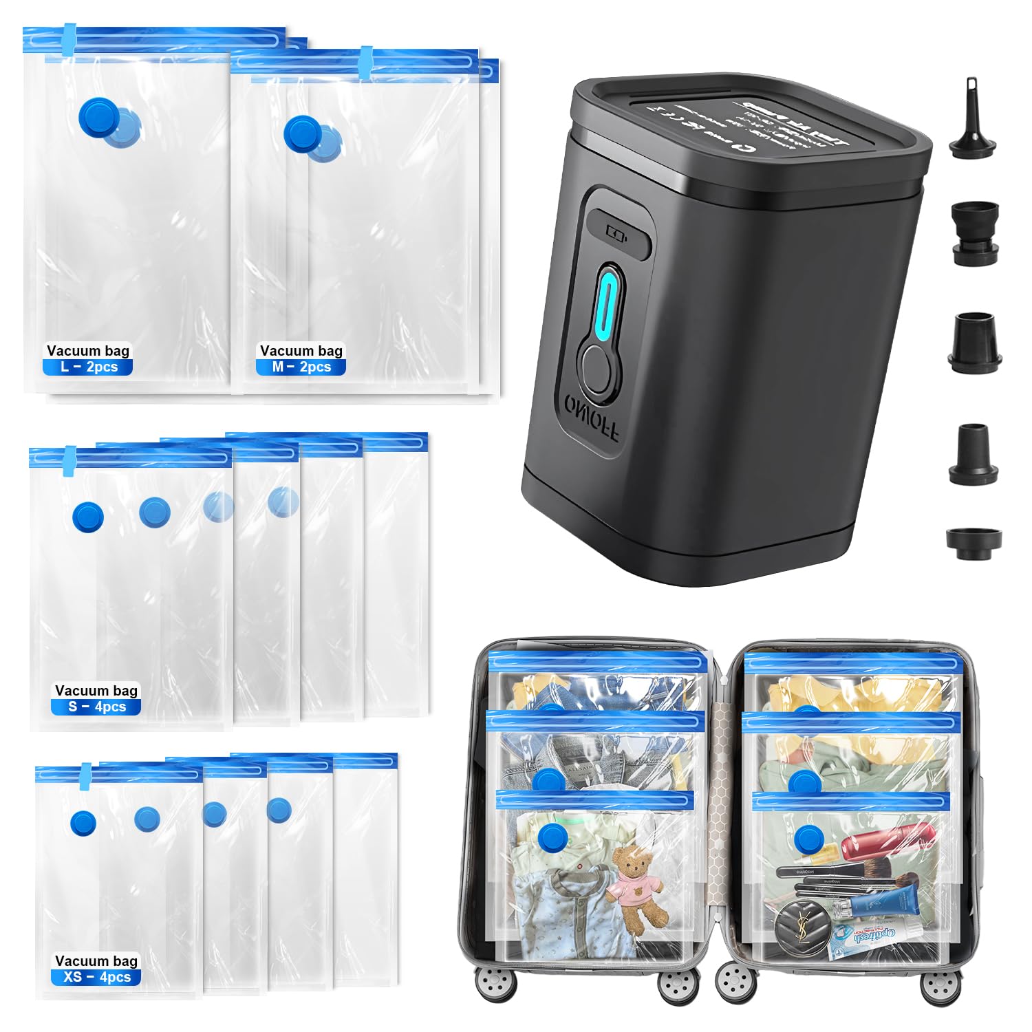 Nunemosk 12 Pack Vacuum Storage Bags with Wireless Electric Air Pump