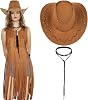 Women Fringe Vest 70s Western Cowgirl Outfits Vest Top Hippie Sleeveless Tassel Jacket with CowboyHat and Necklace