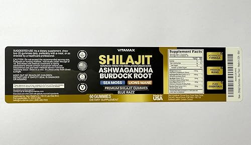 Miniatura 7 de Gomitas Shilajit orgánicas, musgo marino, Ashwagandha, más de 105 minerales traza - Raíz de bardana orgánica y hongo melena de león - Blue Razz -