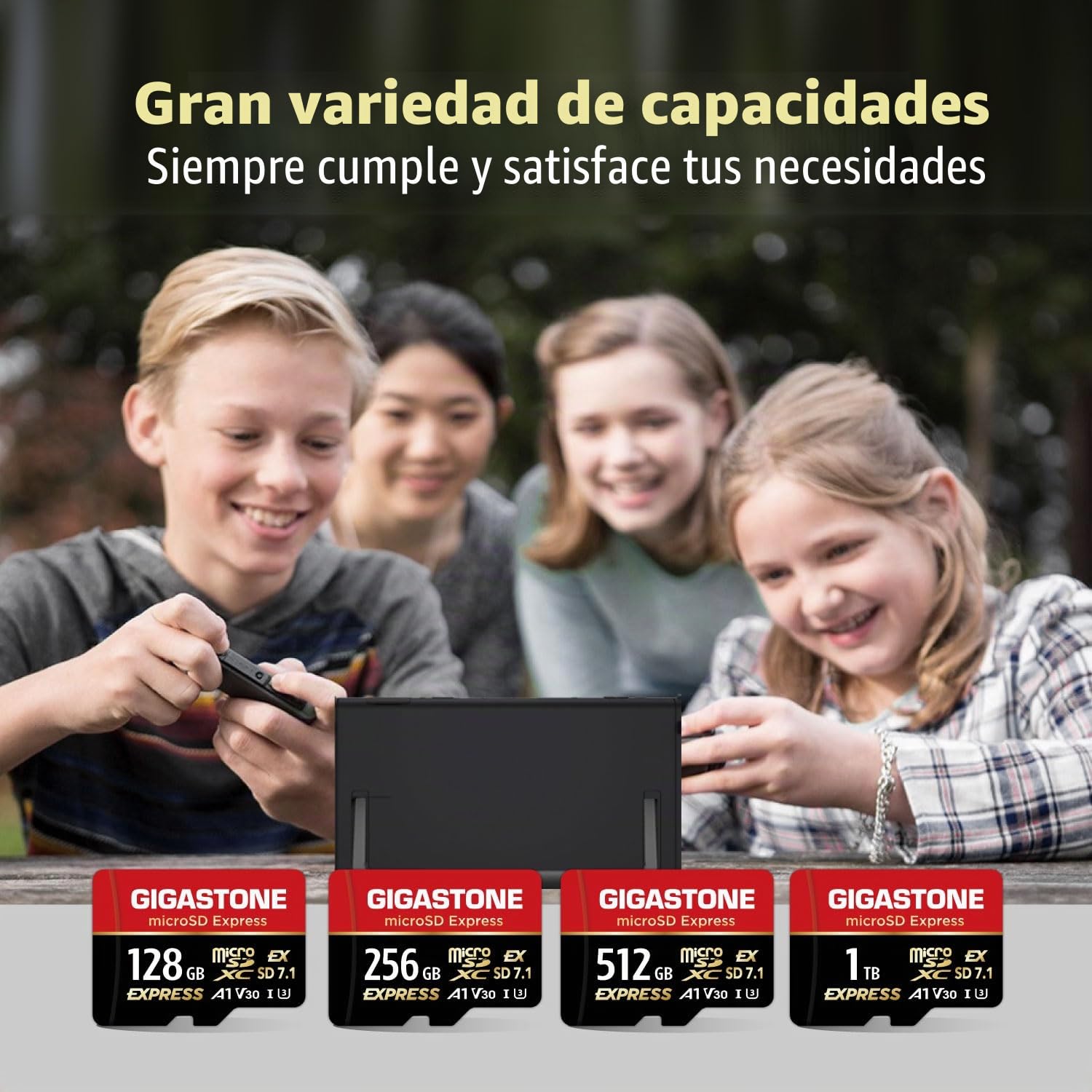 【Diseñada para Switch 2】 GIGASTONE 512GB microSD Express R/W 880/650MB/s, Memoria SDXC SD 2.0 3.0 5.0 7.1 UHS-I UHS-II, Cámara de Acción Dron, V30 U3, Adaptador SD【5 Años Recuperación de Datos】