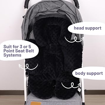 KAKIBLIN Infant Car Seat Insert, Baby Carseat Head & Body Support for Newborn, 2-in-1 Reversible Baby Car Seat Cushion, Soft Stroller Cushion Insert for Car Seats, Bouncer, Strollers, Swing (Black)