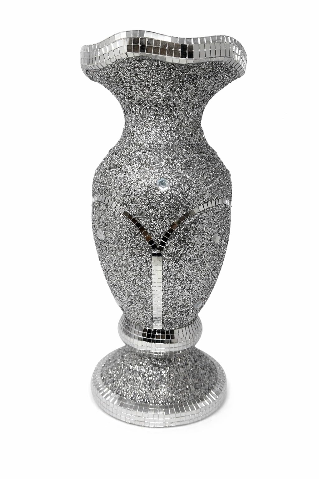 Luxury Silver Bling Vase – 40cm Tall Crystal Diamond Crush Glitter Vase | Handmade Mirrored Ceramic Flower Holder | Sparkling Modern Glam Home Décor Centerpiece for Weddings & Events