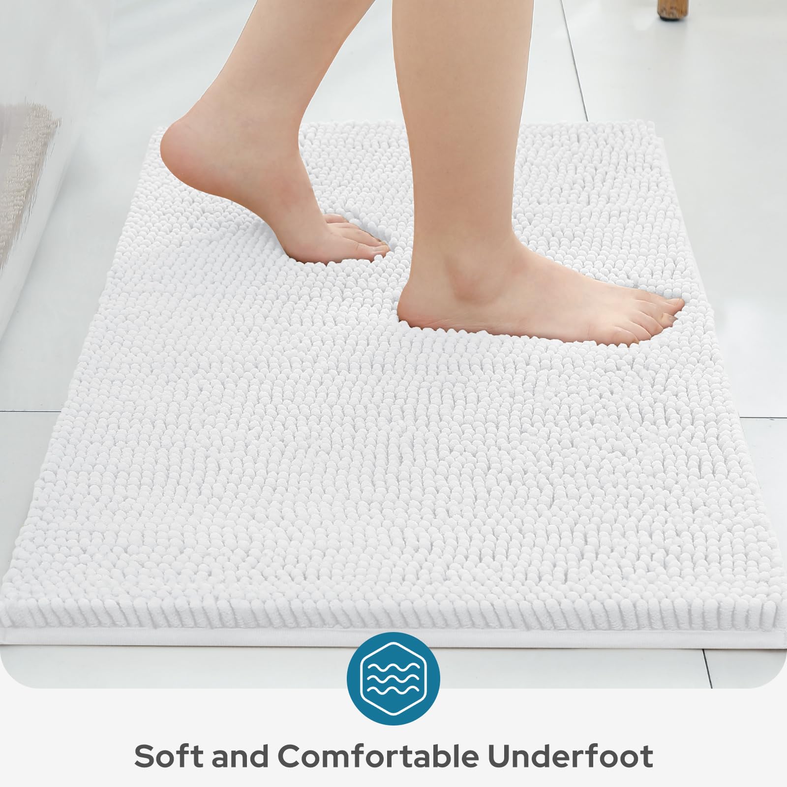 BYSURE Juego de alfombras de baño blancas de 3 piezas, antideslizantes, extra absorbentes, de felpilla, juego de alfombras de baño suaves y secos, para alfombras de baño lavables