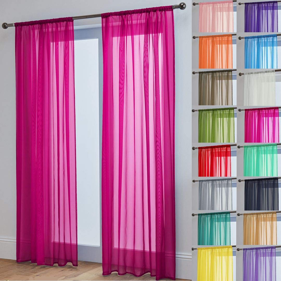 John Aird Lucy Voile Curtains - Rod Pocket Slot Top - Pair Net Curtains - 2 Panels (Fuchsia, W 58" x L 81") โ image 1