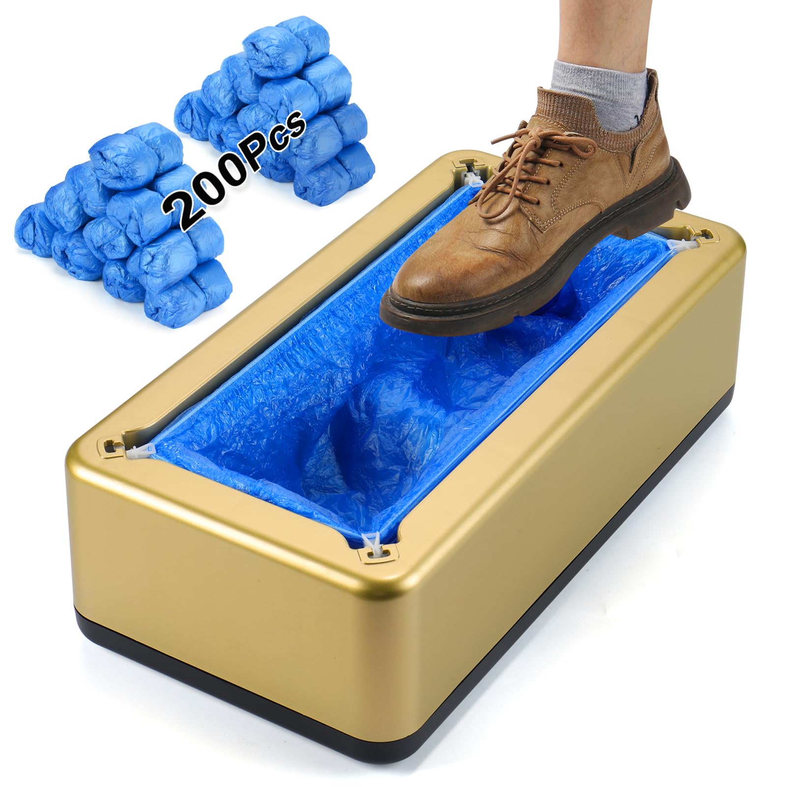 Photo 1 of Shoe Cover Machine with 200pcs Shoe Covers Disposable, User-Friendly and Reliable Shoe Cover Dispenser, Fits Size Up to 11 US Men, Widely Applicable in Indoor, Hospital(Gold)