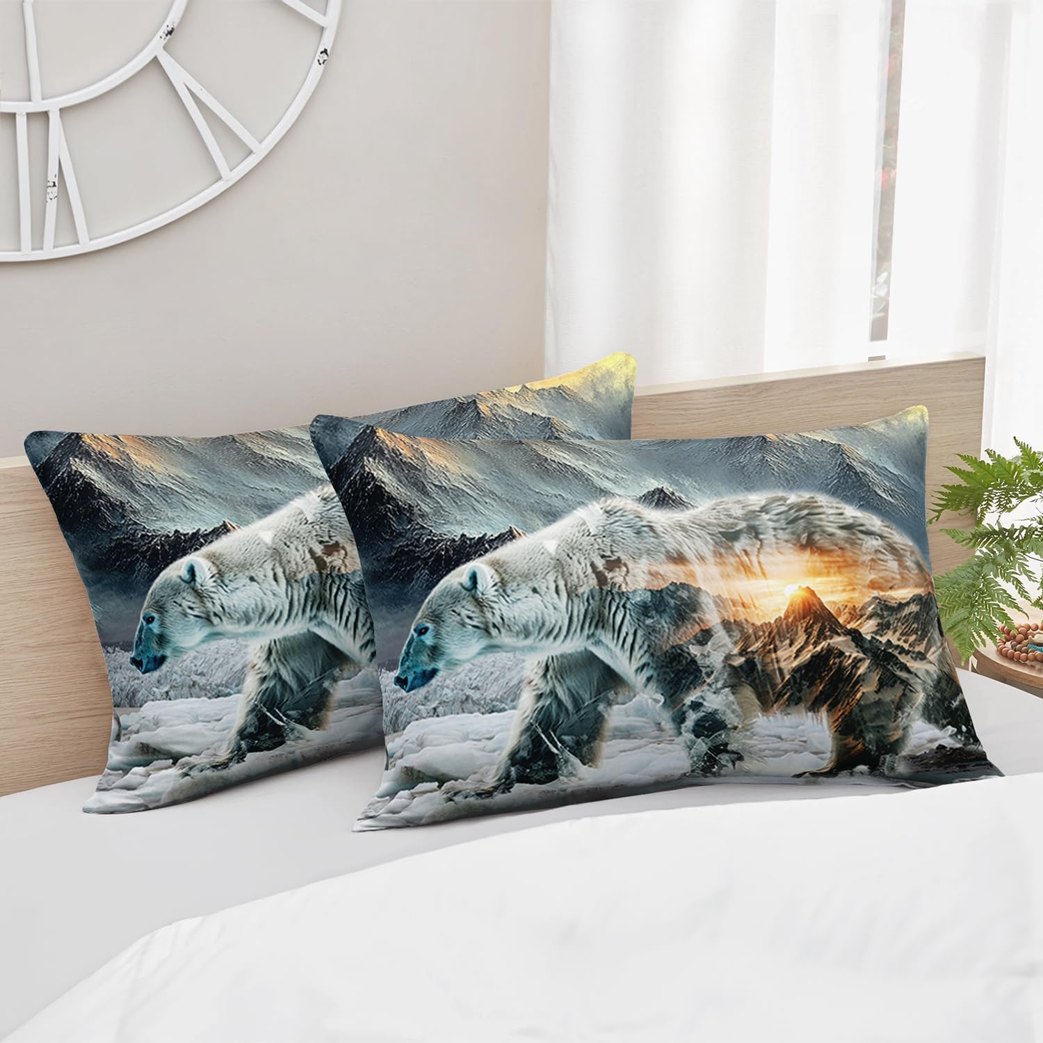 AILONEN 3D Polar Bear Comforter Set Queen Size,White Bear Icebergs Bedding Set for Boys Girls,Snow and Ice Atctic Animal Print Duvet Set Room Decor,1 Comforter + 2 Pillowcases