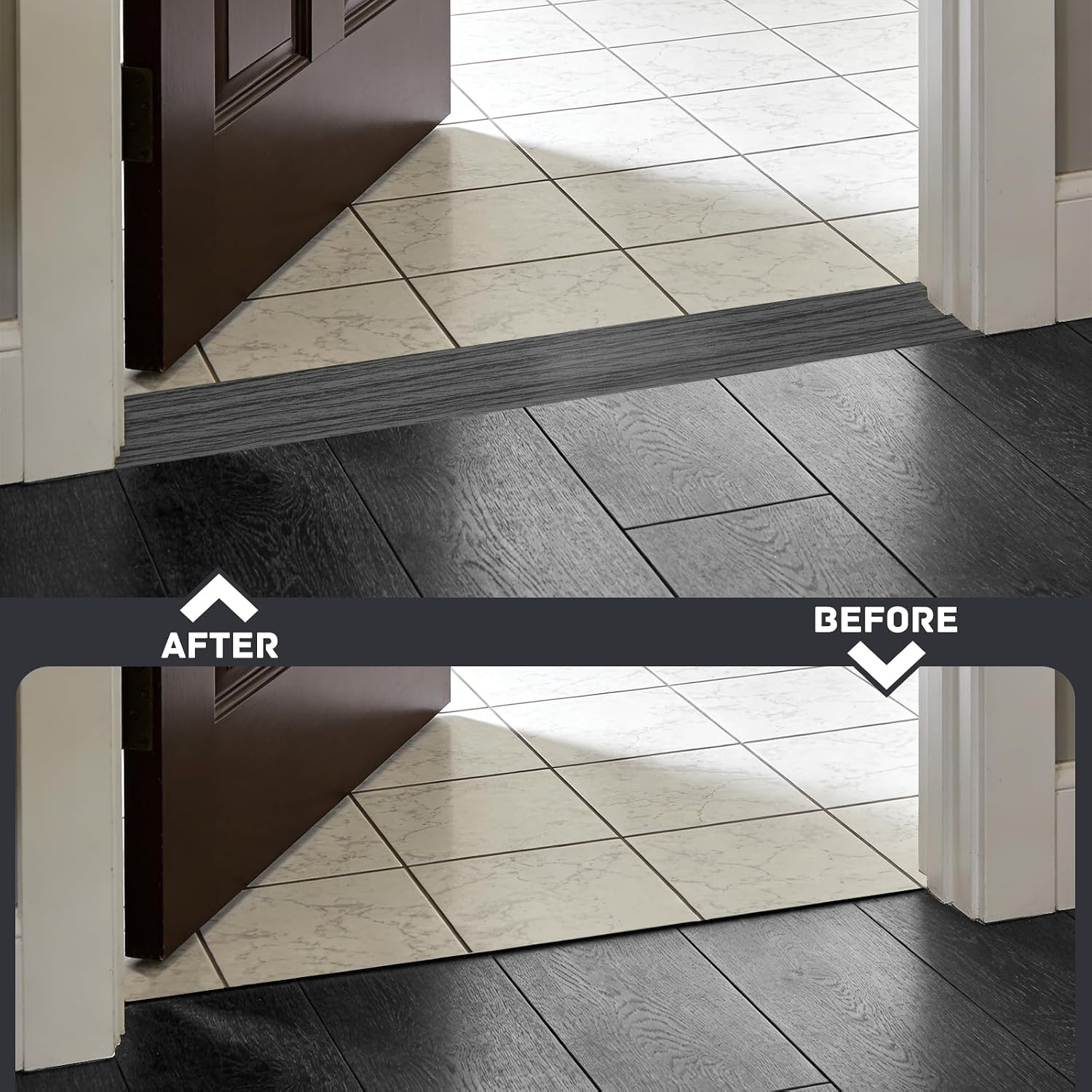 Floor Transition Strip Self Adhesive 20 ft x 3" Wider Vinyl Door Threshold,Floor Cover Strips for Floor Gaps Tiles Carpet Threshold Transition Gray Wood Grain