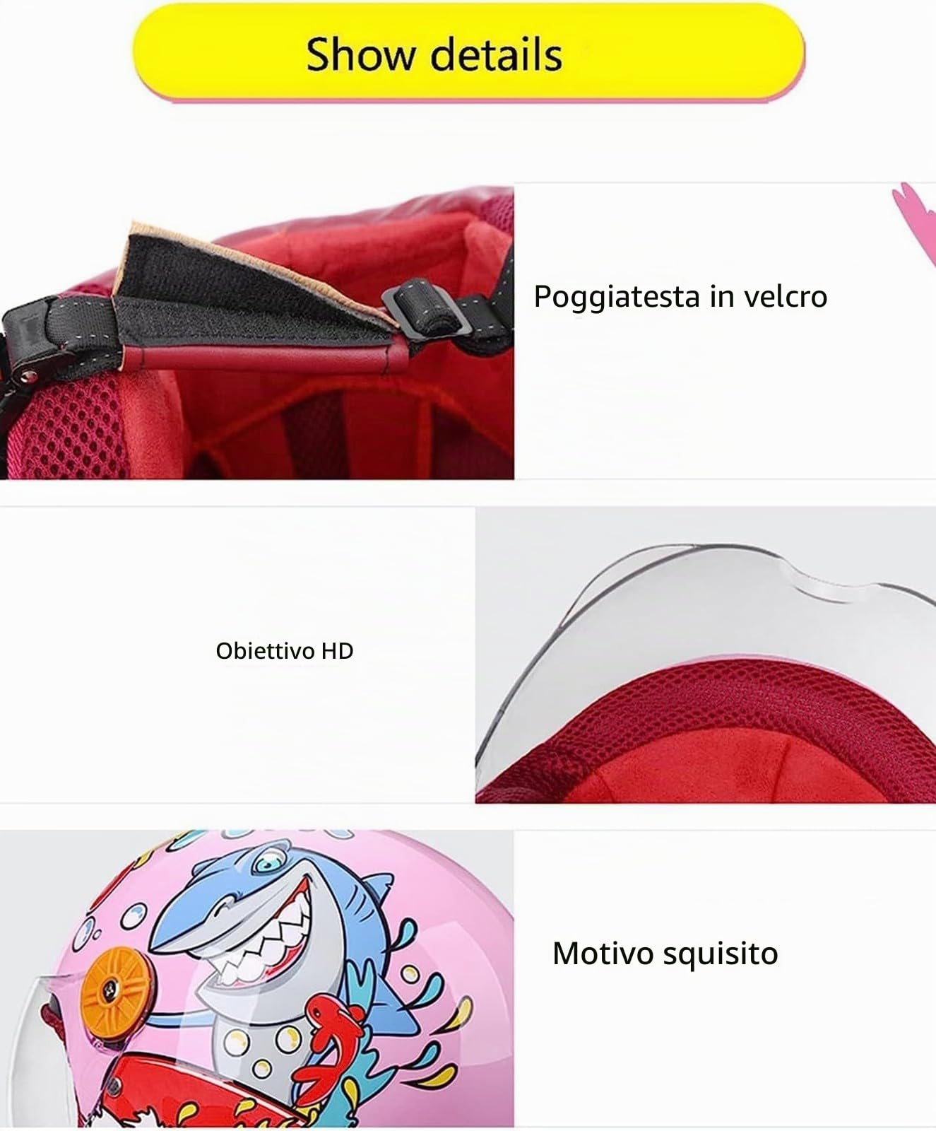 Casco Mezzo Casco Moto Bambini Visiera Parasole Aperto Omologato DOT/ECE Leggero Estivo A,48-58cm