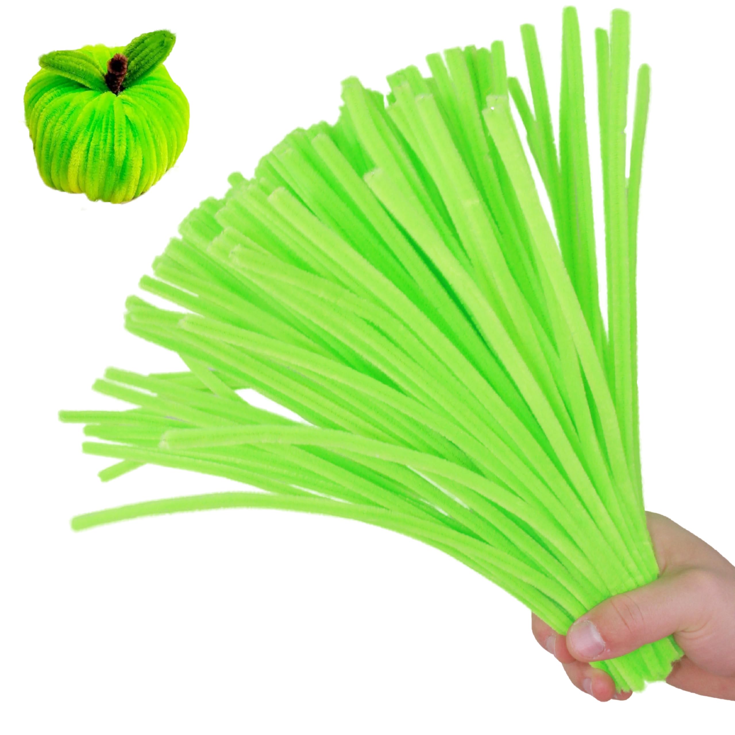 ESUOHYM 200PCS Upgraded Fluorescent Green Colors Pipe Cleaners Craft Chenille Stems DIY Art Supplies Colorful Thick Fluffy Fuzzy Wire Sticks Bulk for Kids and Adults (Fluorescent Green)