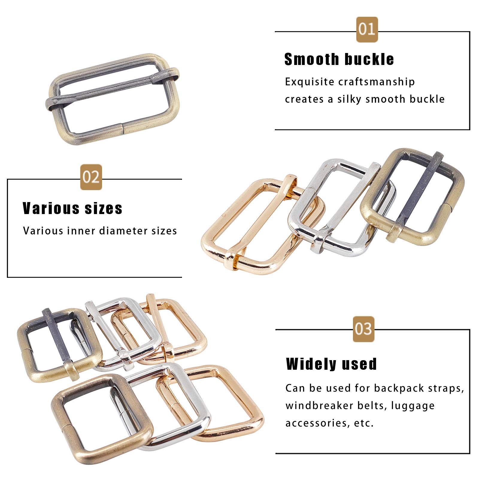 NBEADS 36 hebillas de ajuste deslizantes, 3 colores, hebilla de rodillo deslizante, hebilla de hardware para bolsas de cinturón, accesorios de bricolaje