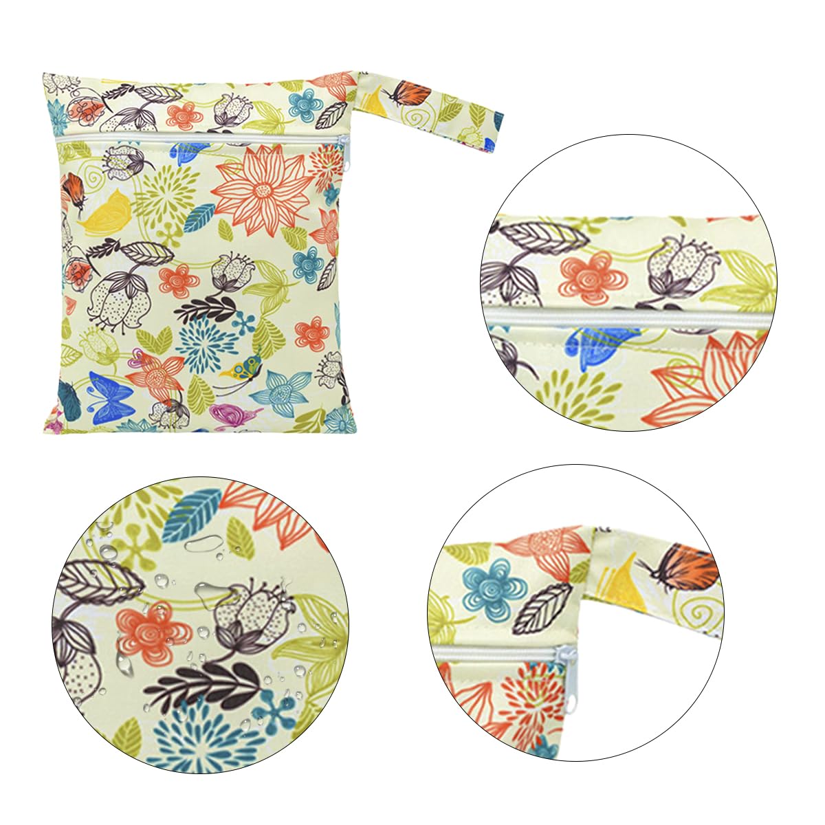 Lotsdonxia Portable Waterproof Wet Bag Reusable Zippered Lightweight Durable On-The-Go Storage Pouch for Nappies Wet Clothes Swimwear Travel (Flower Pattern) - Image 3