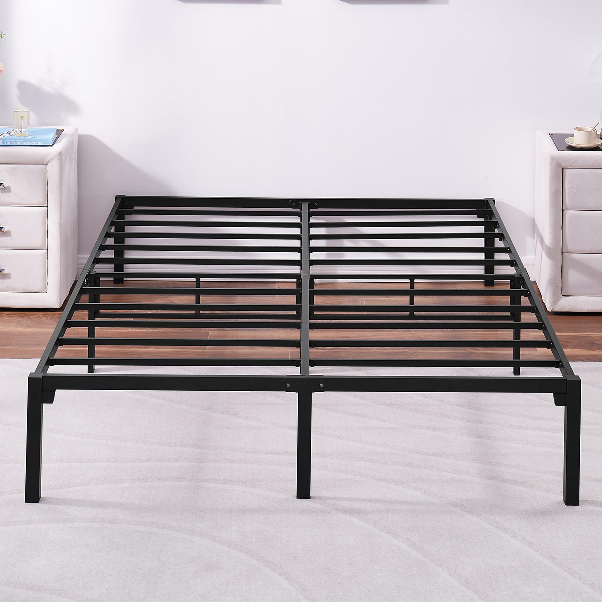 VECELO 14" Full Size Bed Frame Quick Lock No Screws Metal Platform/Mattress Foundation/No Box Spring Needed