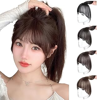 FESHFEN 前髪ウィッグ 部分ウィッグ フレンチバング ポイントウィッグ 頭頂部 ヘアピース つむじカバー 白髪隠し ナチュラル 薄型 通気性 バレない ワンタッチ装着 小顔効果 増毛 もみあげ ボリュームアップ レディース 日常用 クリップ付き 耐熱 ライトブラウン