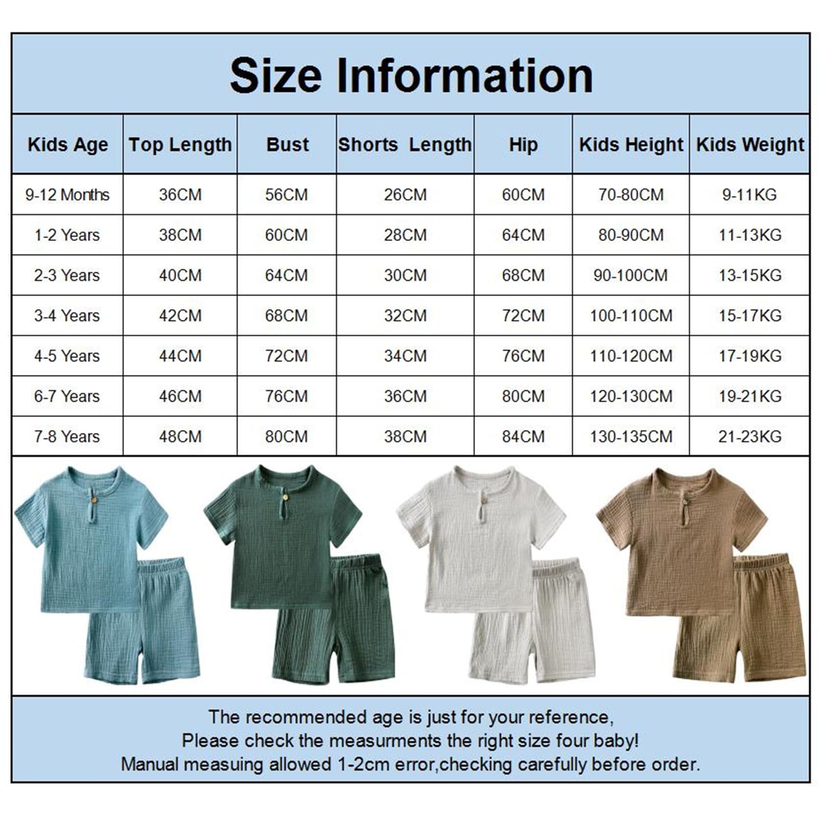 amropi Niños Chándales Algodón Lino de Manga Corta Conjunto de Camiseta y pantalón Corto para 0-8 años