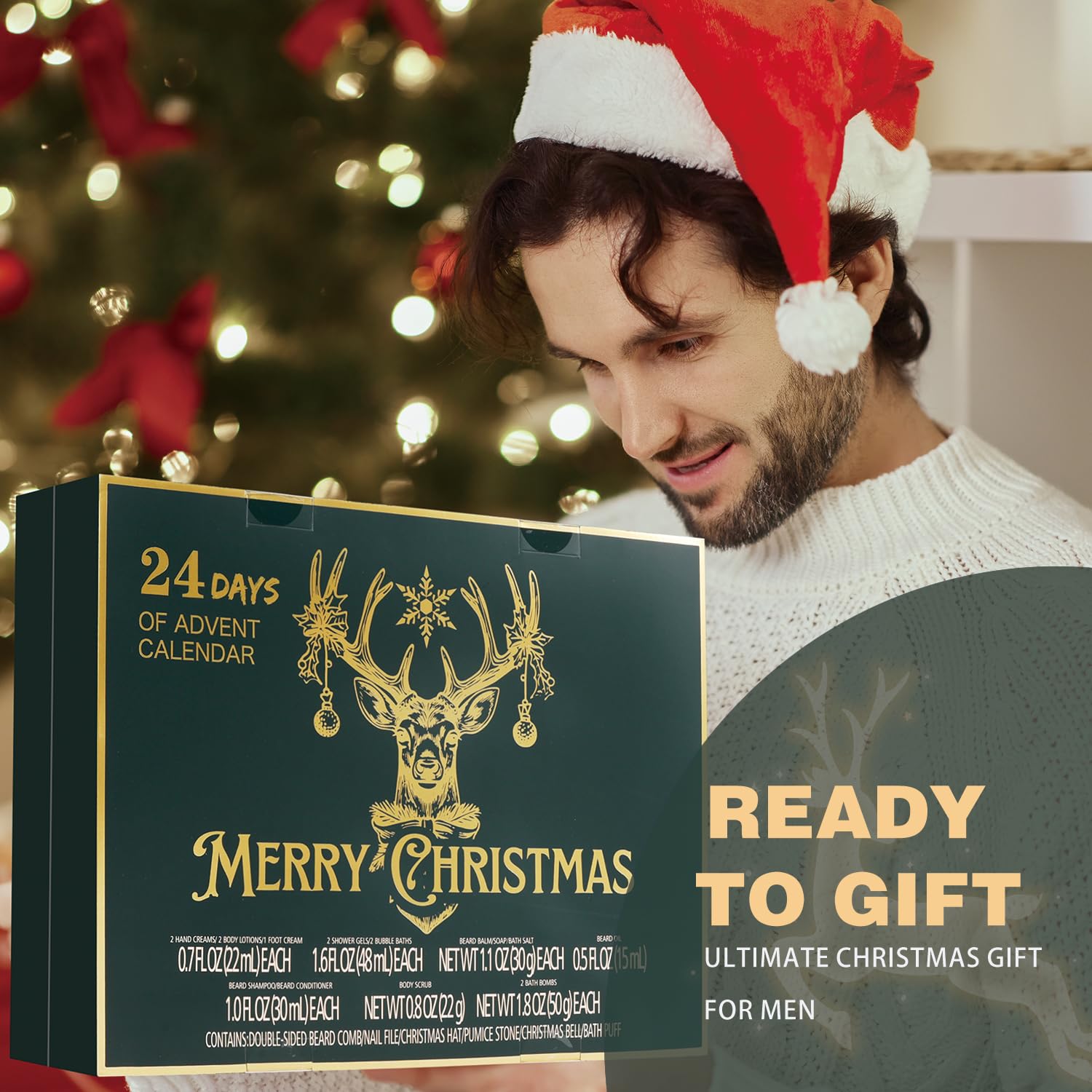 Calendario de Adviento transparente y resistente, regalo de Navidad para hombres, cuidado de la barba 2025