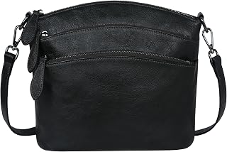 HESHE Genuine Leather Crossbody Bag for Women - Vintage Multi-Pocket Small Shoulder Satchel Purse
