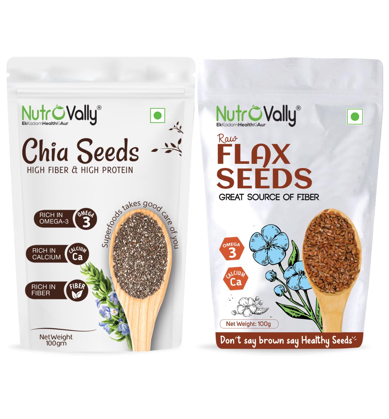 NutroVally Chia and Flax Seeds Combo 200gm- Seeds for Eating | Healthy Snacks | Seeds for Weight Loss - Chia Seeds 100 + Flax Seeds 100g | Rich in Fibre and Omega-3 Hair Growth (B0CVKZ6QRV) Amazon Price History, Amazon Price Tracker