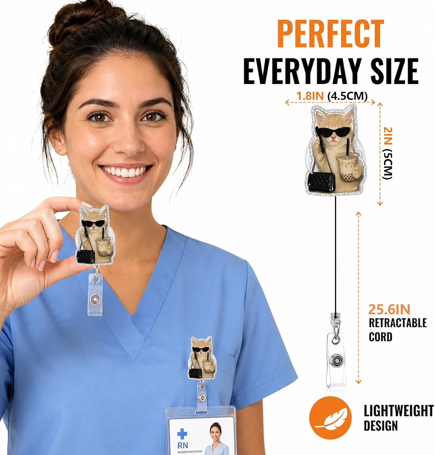 Sassy Cat Badge Reel Retractable ID Holder Cute Funny Nurse Work Accessory image 4