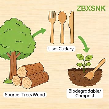 360Pcs Disposable Wooden Cutlery Set - Biodegradable Compostable Cutlery Set with 120 Spoons, 120 Forks & 120 Knives, Party Bamboo Cutlery for Picnic Camping Wedding