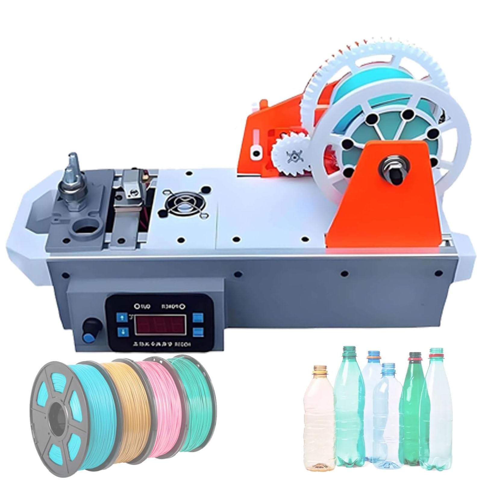 JozyJul 3D Recycled PET Filament Maker, Desktop Filament Maker Machine, Pastic Bottles Fiament Pultruded, Recycled PET Bottle Recycler for Families, DIY Makers Orange-gray