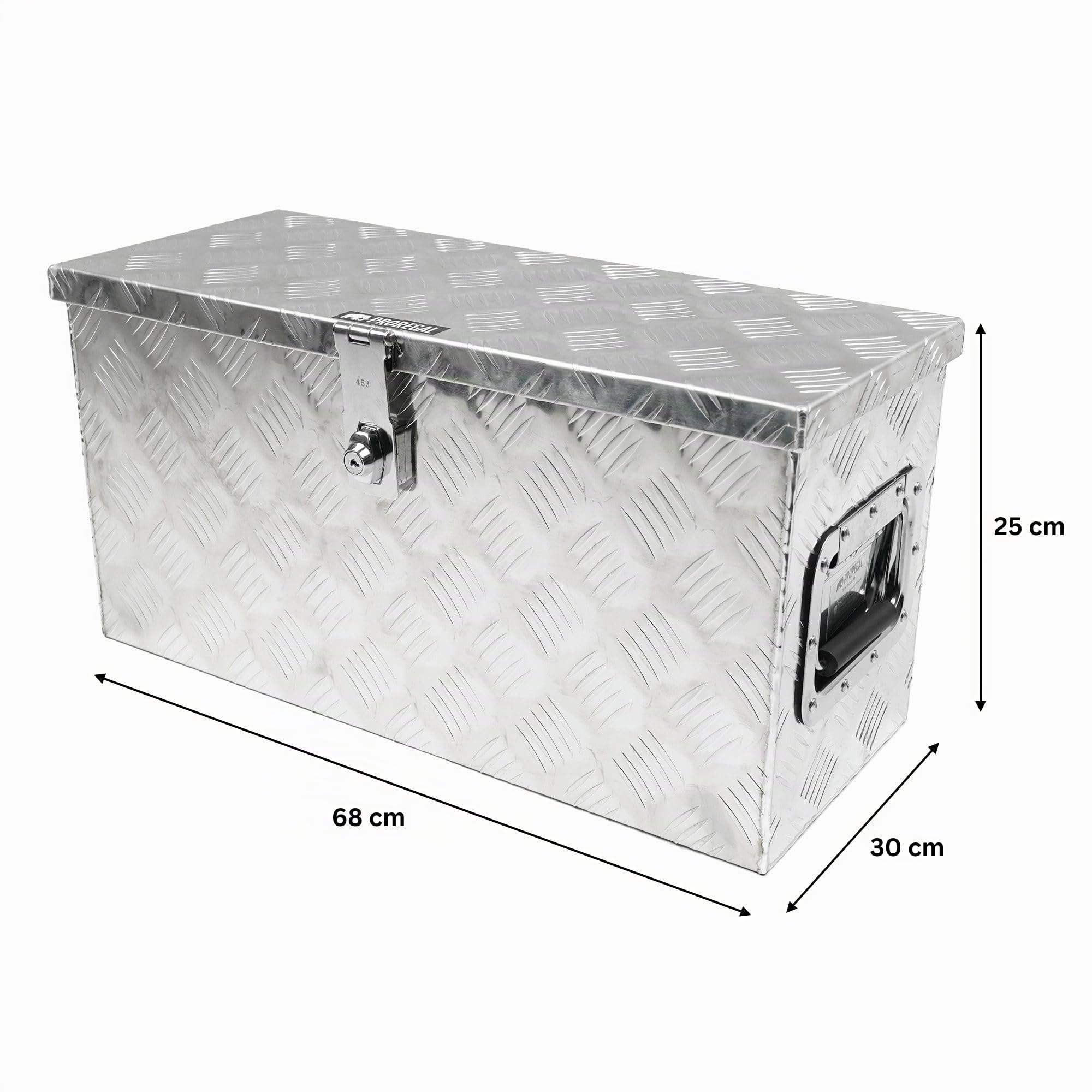 PROREGAL Boite rangement pour remorque TITAN abschließbar HxLxP 25x68x30cm avec couvercle et 2 clés aluminium Boîte à Outils pour Camion Coffre de Timon Caisse à Outils