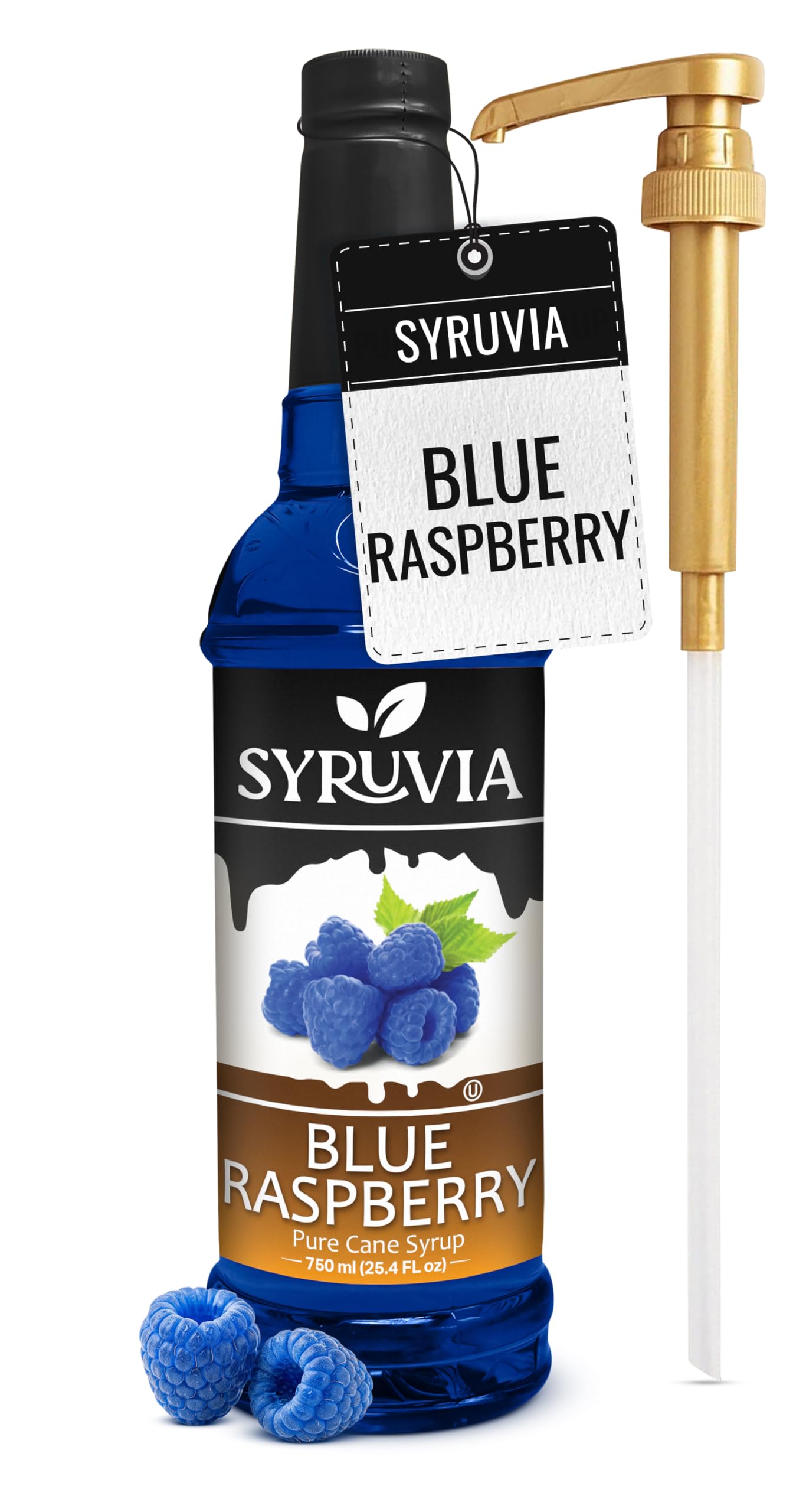 Syruvia Blue Raspberry Syrup, Flavored Syrup for Cocktails, Fruit Drinks, Lemonades, and Desserts – 25.4 fl oz - with Pump