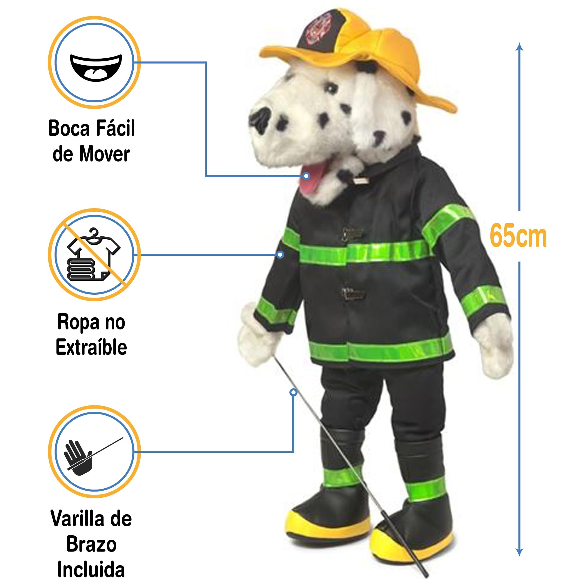 Silly Puppets Bombero dálmata de 25 pulgadas, bombero, cuerpo entero, estilo ventrílico, marioneta animal