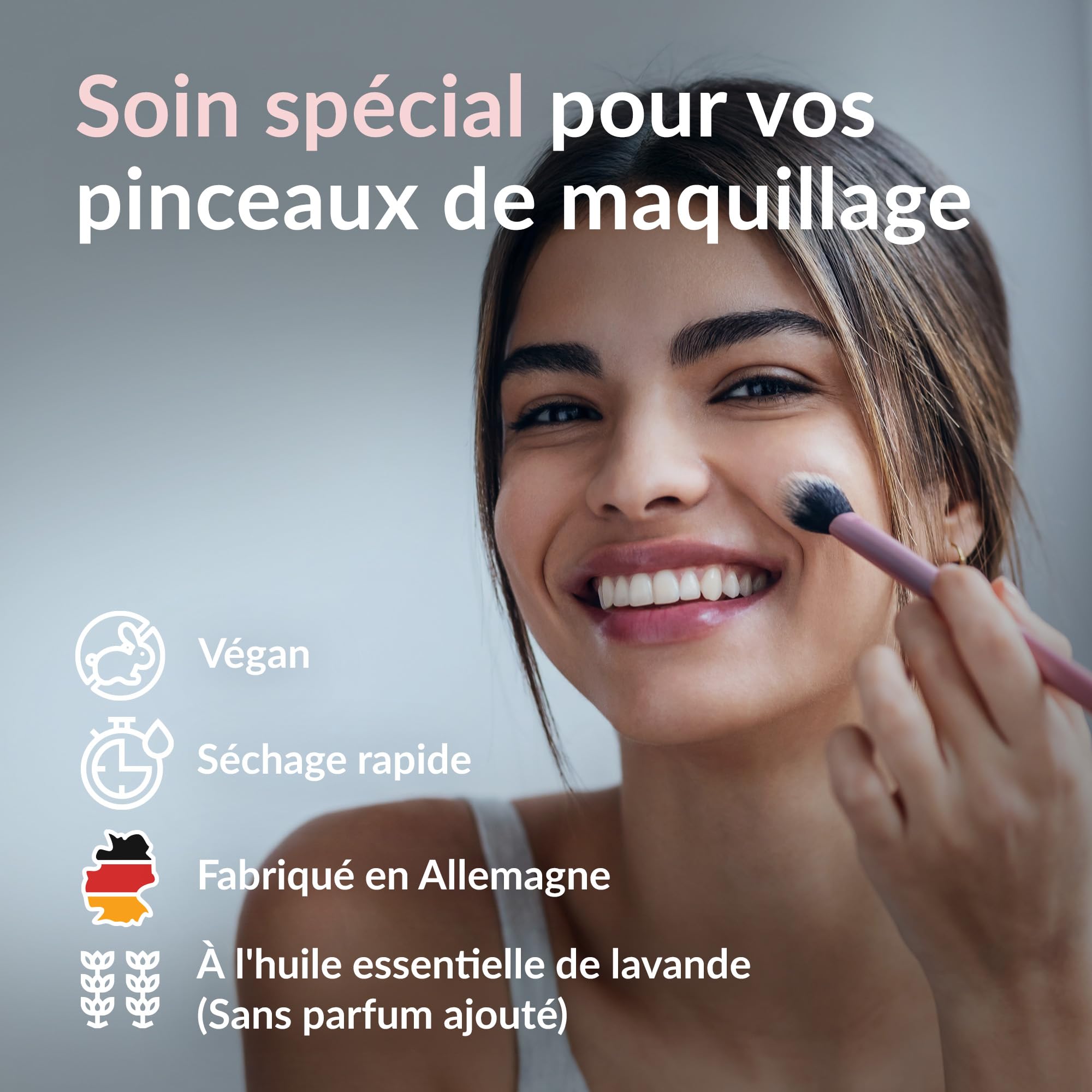 Spray Nettoyant Pinceaux Maquillage, Éponge de Beauté, Houppette à Poudre - Formule Douce, Sans Cruauté, Sans Parfum Ajouté, Vegan - Makeup Brush Cleaner - Nettoyeur Pinceau Maquillage, 250ml