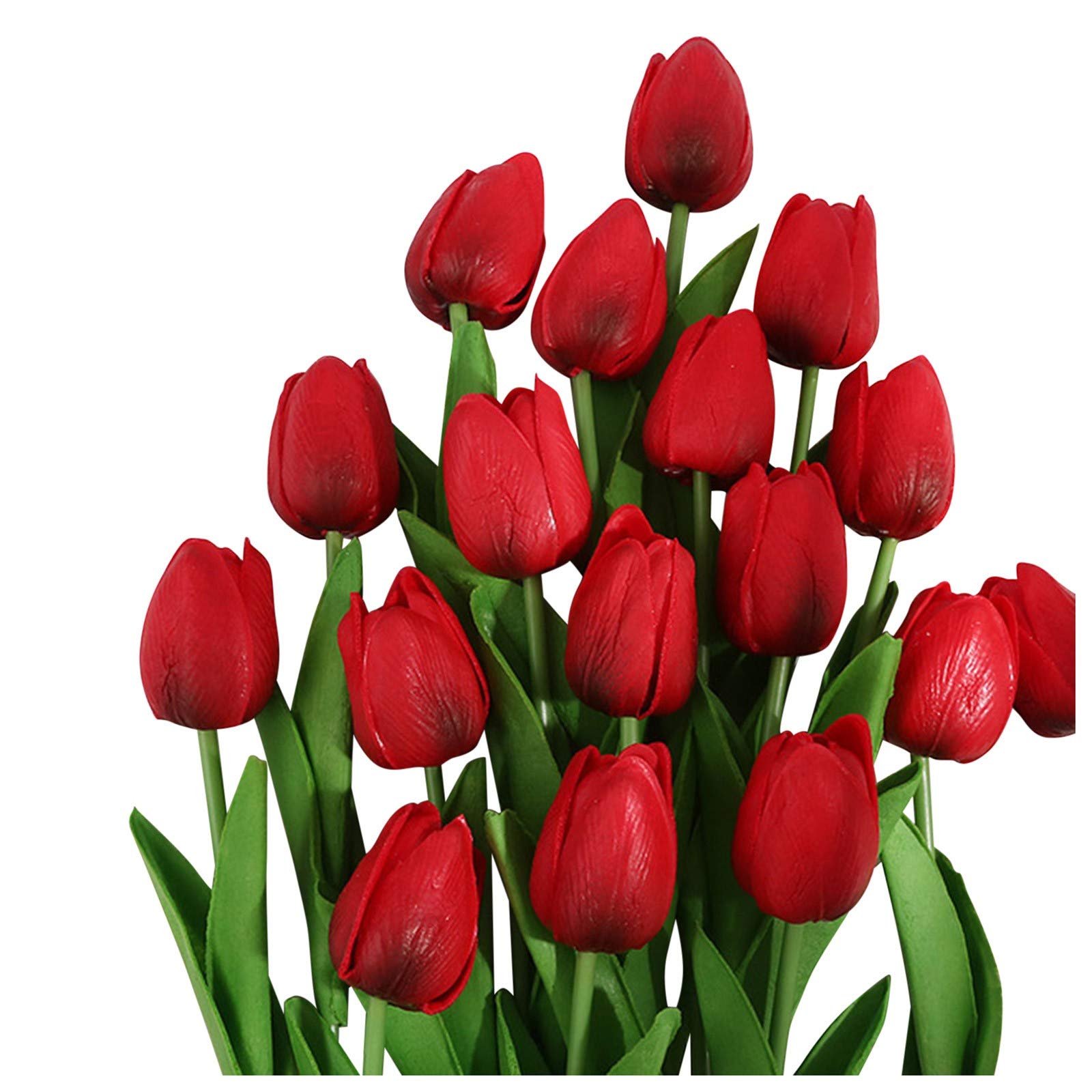 10pcs Fake Tulips Artificial Flowers for Decoration, Real Touch PU 13.4'' Fake Flowers Bouquet Faux Flower Summer Home Decor Flower Arrangement for Kitchen Wedding Office Table Decor -Red