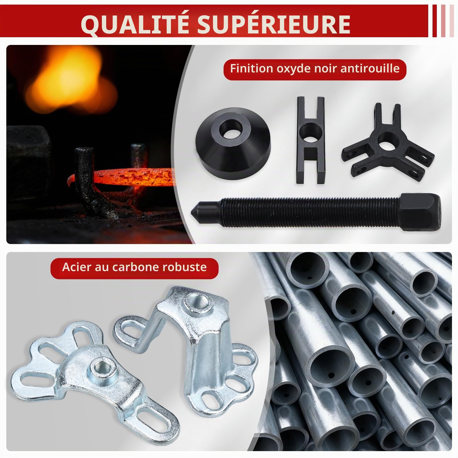 FreeTec 9 en 1 Extracteurs à Marteau à Inertie, Extracteur Moyeu Roue Avant et Arrière, 2/3 Mors Arrache Roulement à Inertie Interne et Externe, Arrache Bosse Carrosserie pour Réparation Auto (Rouge)