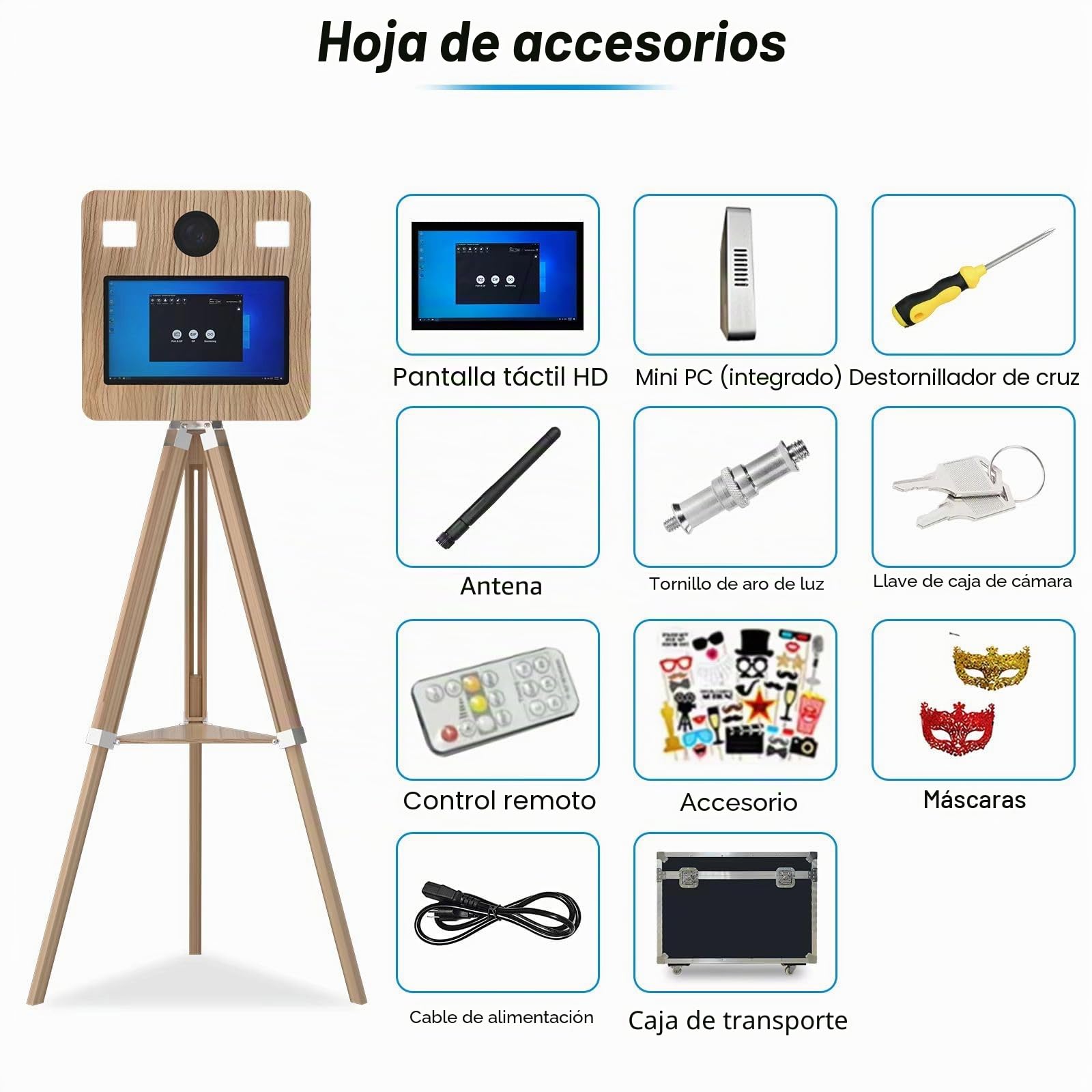 Cabina de fotos portátil con pantalla táctil de 39,6 cm, ideal para bodas, fiestas, celebraciones y eventos de alquiler (máquina de fotomatón)