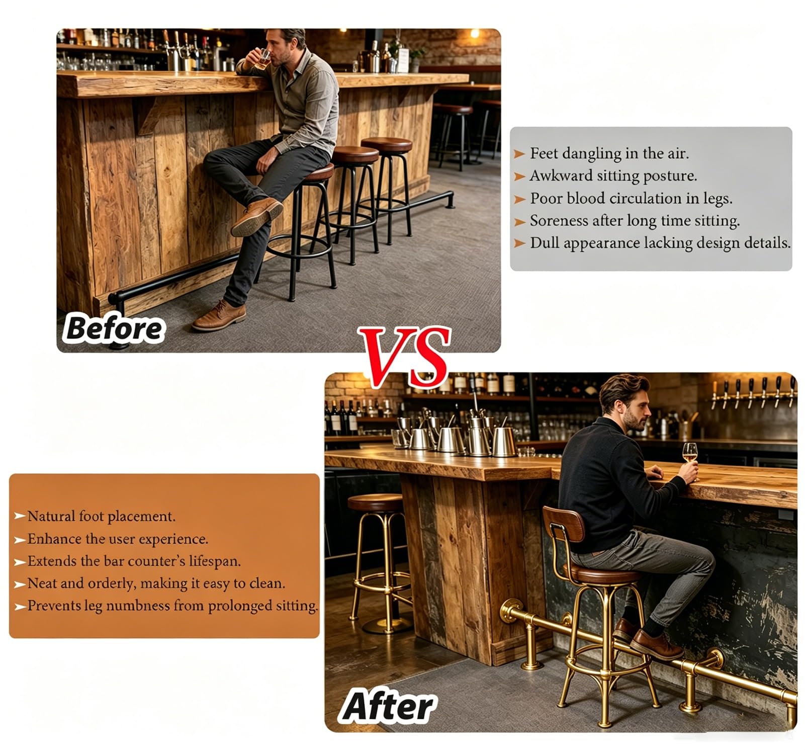 Generisch Fußstütze aus Edelstahl für die Unterbaumontage – 20 cm hoch, zur Wand- und Bodenmontage, robuste Barfußstütze für Barhocker, Komfortables und modernes Design