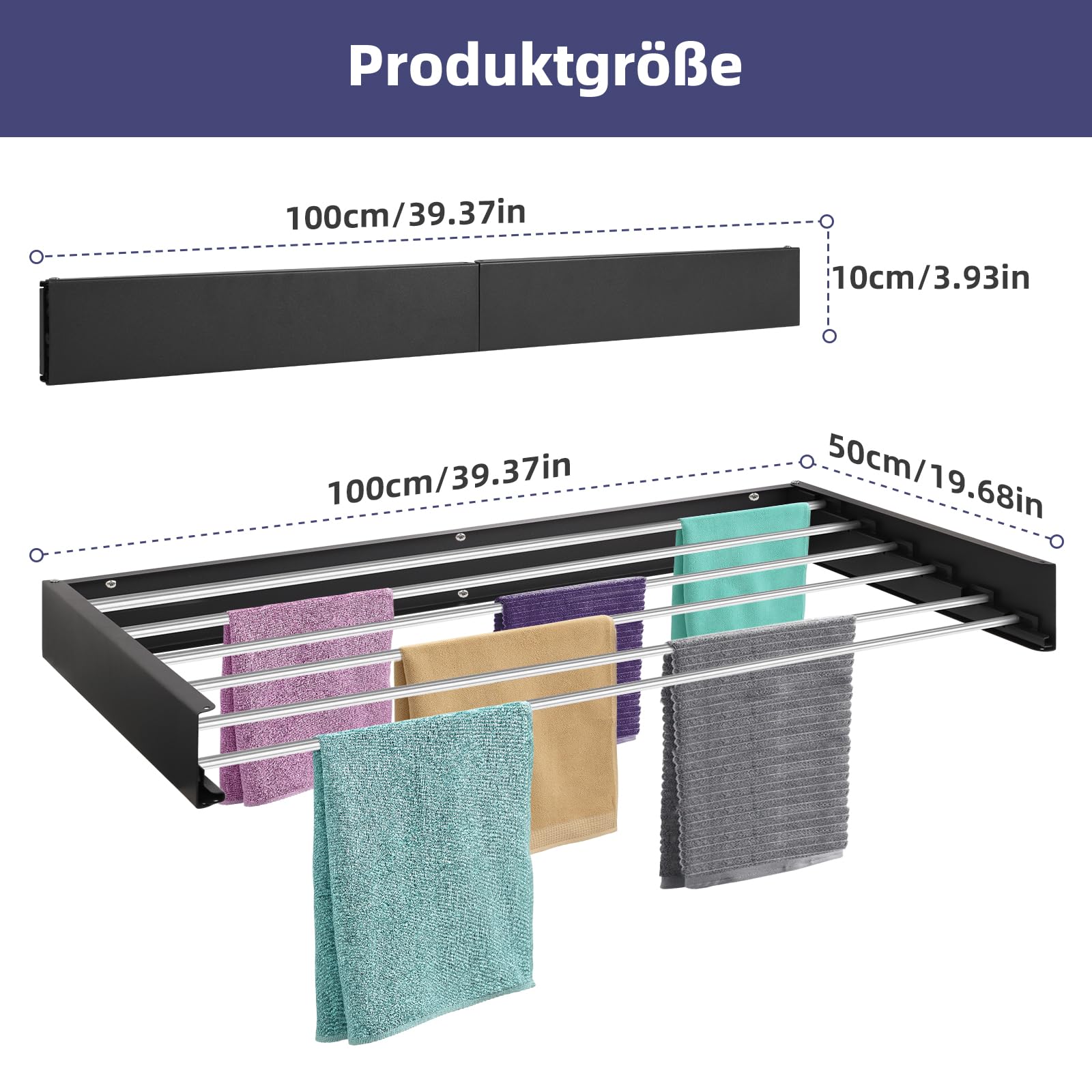 Faltbarer Wäscheständer Für Die Wand – 6 Stangen Aus Aluminium, 100 Cm Lang, Ausziehbar, Für Innen & Außen