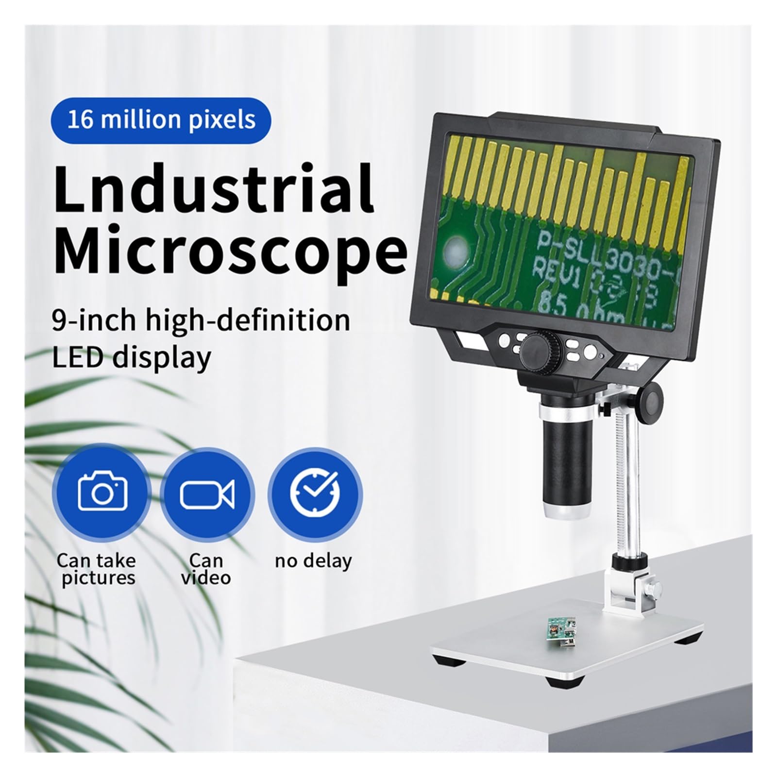 Microscopio, Alcance Digital 12M 1-1600X de Aumento 9 Pulgadas LCD Modo reproducción Video fotográfico 16 Idiomas(G1200 no Battery)
