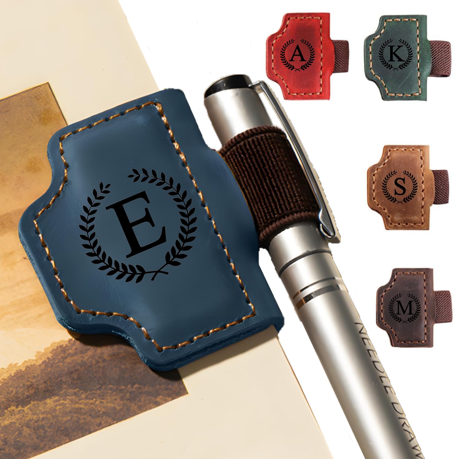 MOTEERLLU Bygone Mark Personalized Magnetic Leather Pen Holder Bookmark, Custom Bookmarks with Initial for Reading Women, Men, Teachers, Book Lovers