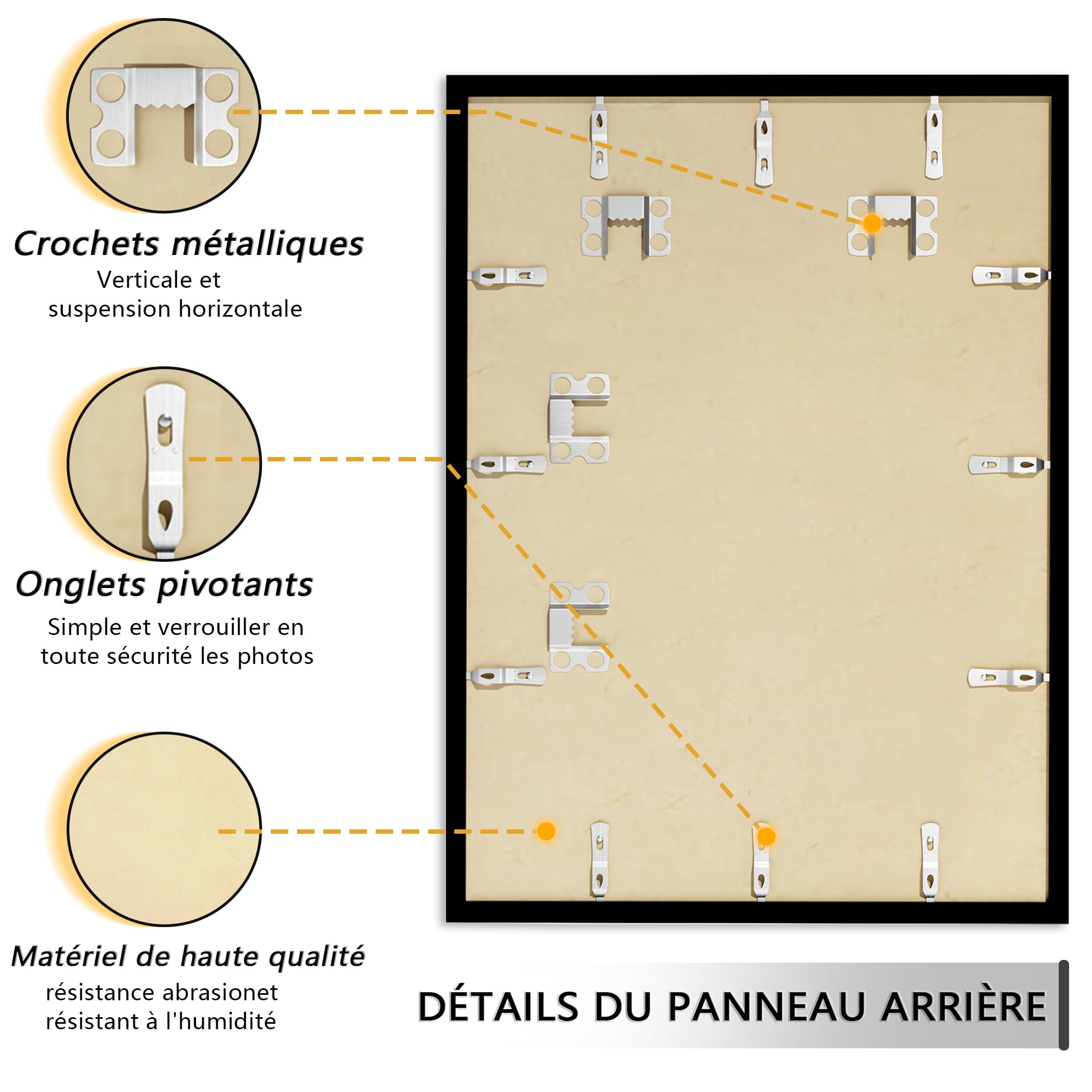 Cadre 50x70 cm, Lot de 3 Cadre Photo Noir, à Suspendre Horizontalement ou Verticalement au Mur, avec Plaque en Acrylique Transparent et Incassable