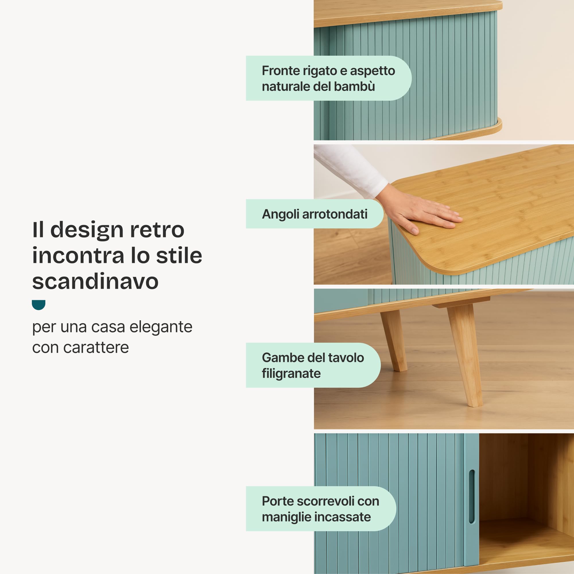 [en.casa] Mobile Tavolino Porta TV con Scomparti e Ante Scorrevoli Armadio Basso Stand TV e Centri Multimediali 120 x 40 x 58 cm - Naturale/Azzurro
