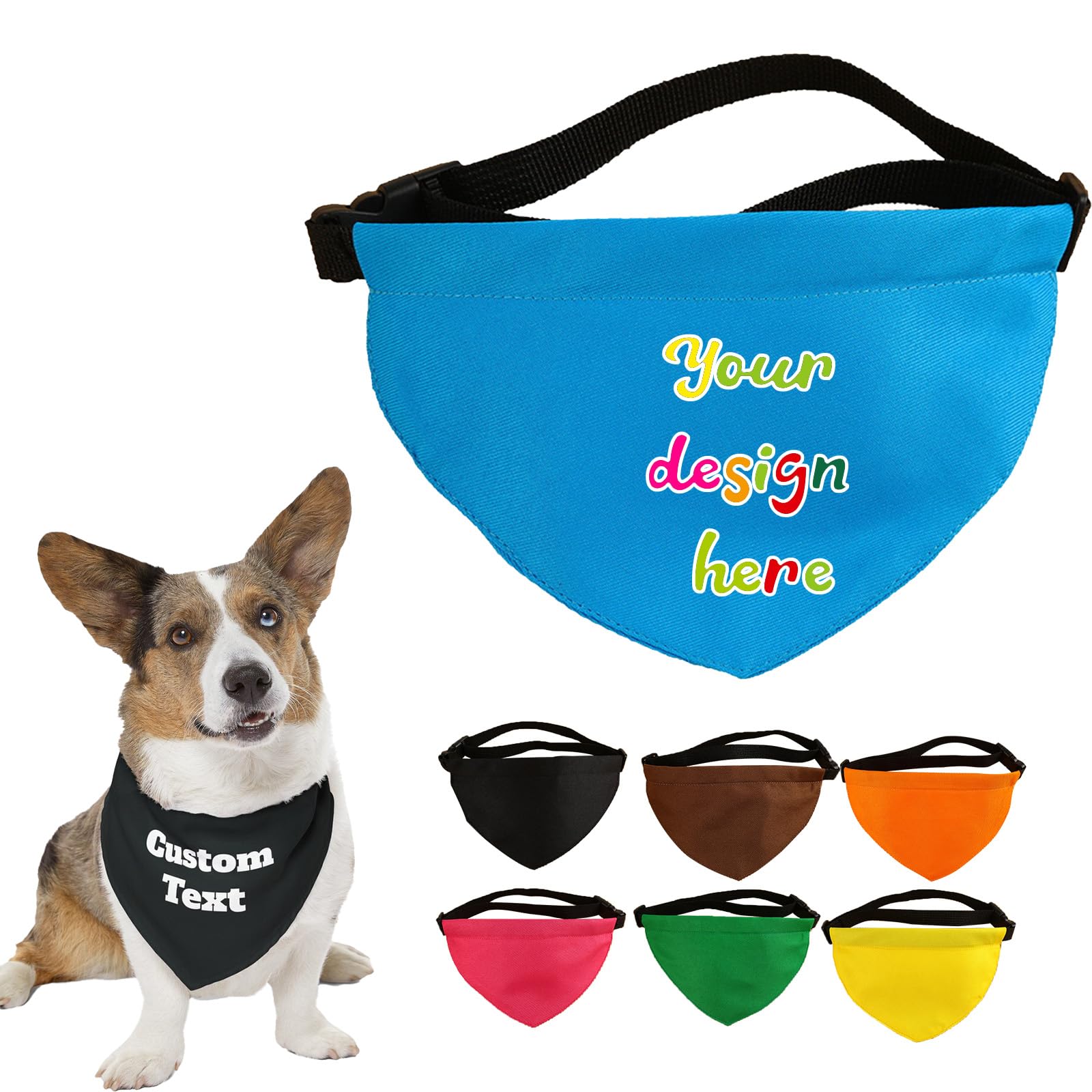 Personalized Dog Bandanas with Name Photo Logo Adjustable Triangle Scarf Buckle Kerchief for Pets Custom Pet Scarf for Small Medium Large Dogs Puppy Cat