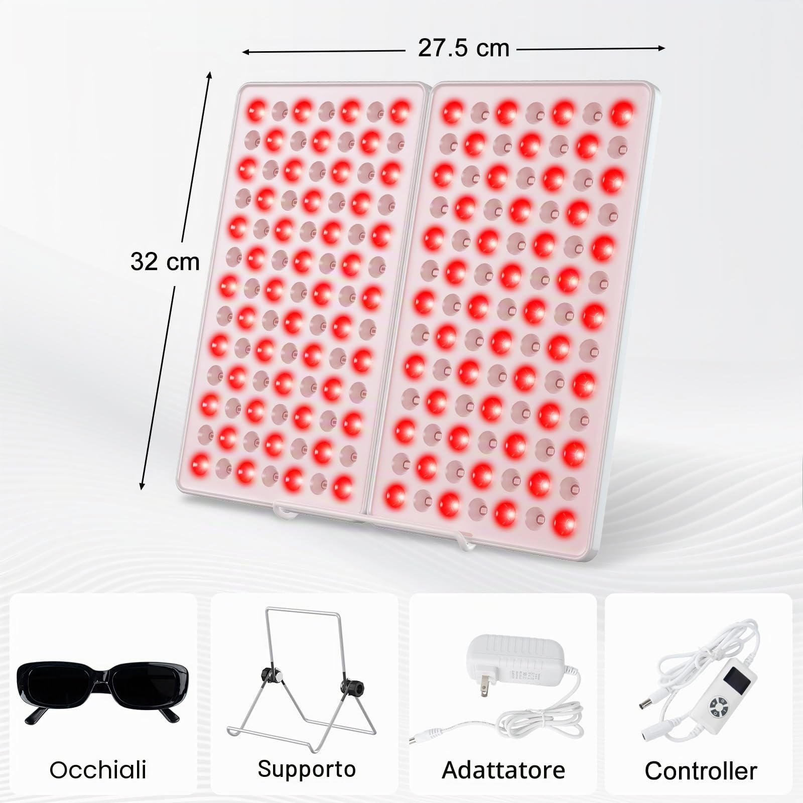 Lampada Infrarossi, Lampada Luce Rossa 660nm e 850nm, 182 LED Lampada Infrarossi con Supporto e Timer, Pannello a Luce Rossa per Viso, Collo, Schiena e Muscolare, (lampada non si riscalda)