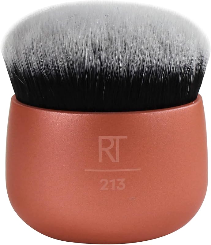 Pincel Kabuki para Base Real Techniques RT 213, Sem Cabo, Cerdas Sintéticas Densas, Laranja, Pacote com 8