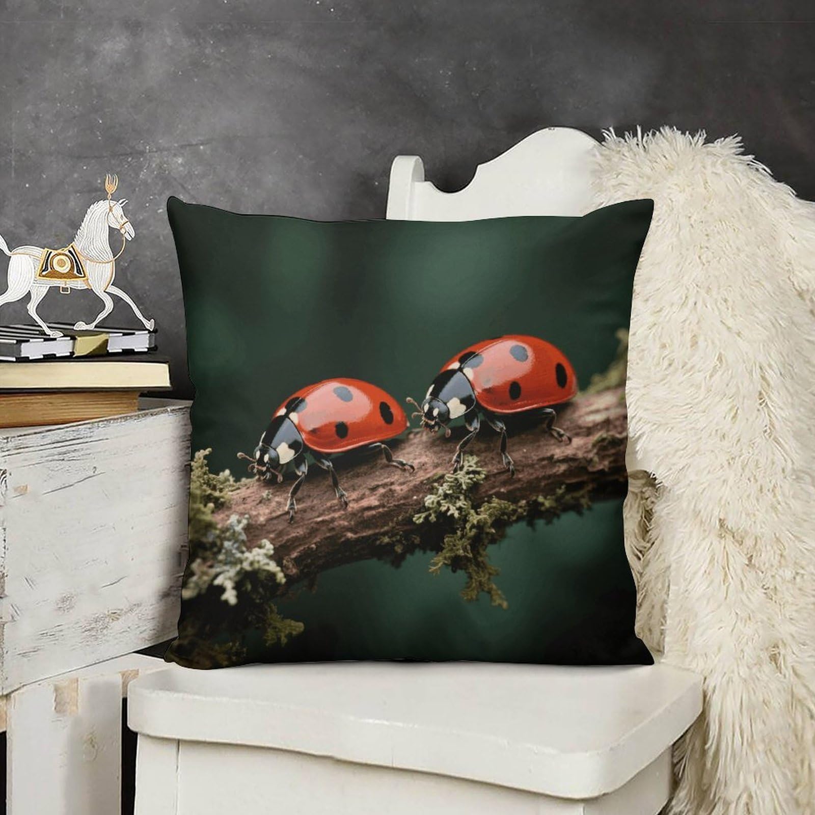 FodPand Boho Farmhouse Ladybug Pillow Covers with Hidden Zipper 20x20 Soft Plush Cushion Cover Decorative Throw Pillow Cases for Couch Bed Sofa Living Room Indoor Outdoor Home Decor